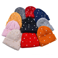 Fashion Amazon Hot Sale OEM Pearl Beanie Hats, Autumn Winter High Street Fashion Women Girl Winter Beanie Hats